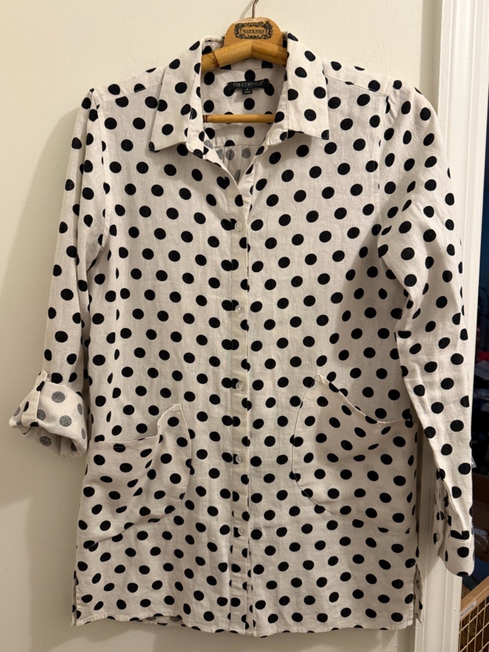 For Cynthia Black-and-White Polka Dot Shirt/Jacket